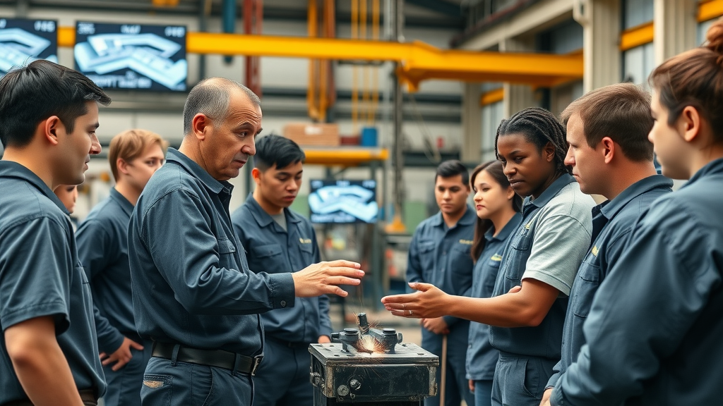 engaged group of diverse shipyard trainees receiving hands-on instruction, workforce development, workforce innovation, ingalls shipbuilding