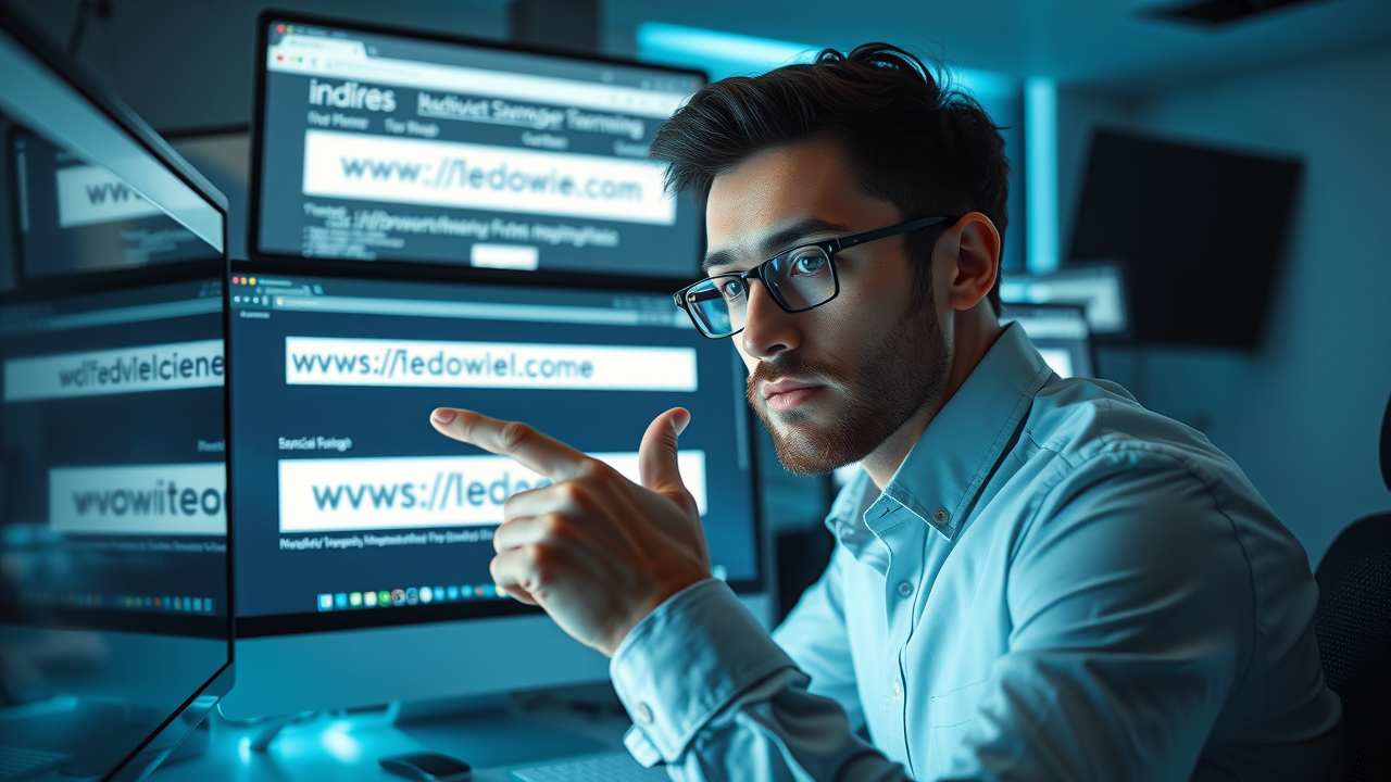 Web developer creating a SEO-friendly URL structure on a digital interface